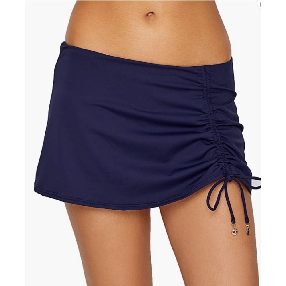 Anne Coleā Womens Navy Blue Adjustable Sarong Skirted Swim Bottom Size Large L
